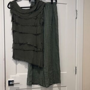 Olive Green Layered Top and Pants Set